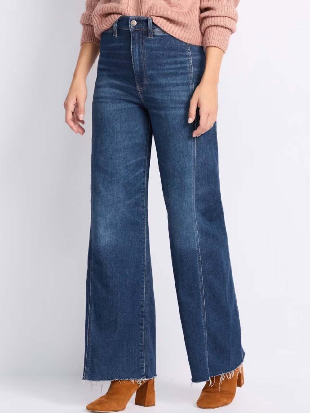 Daze Denim Far Out Seamed Wide Leg Jeans Indigo High Rise Stretch Size 10